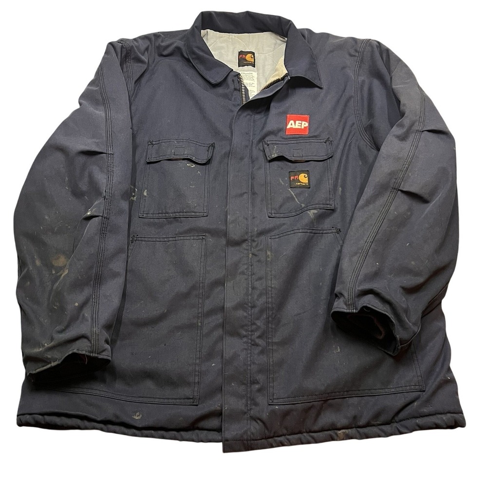 Carhartt FR Flame Resistant Men's 2XL Canvas Blue Work Coat Jacket Quilted Lined - Picture 2 of 16